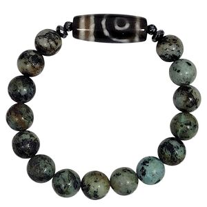 🆑️ CLEARANCE Hand Crafted Dzi Bead Bracelet Two-Eyed Dzi Bead African Turquoise